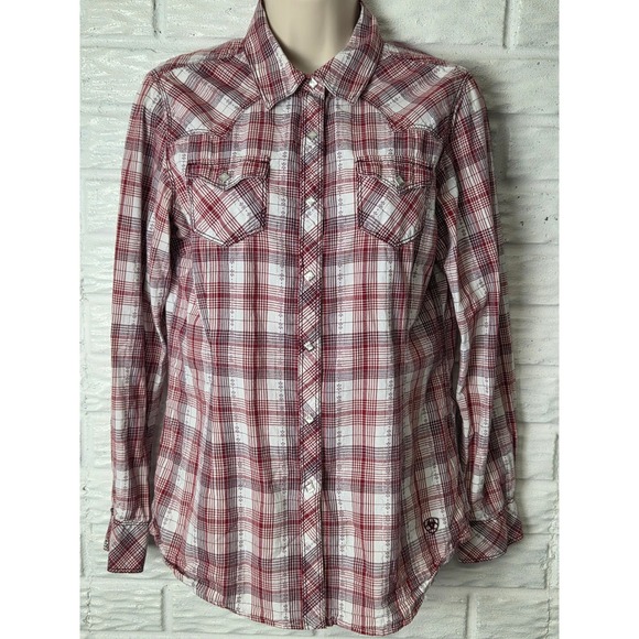 Ariat Tops - ARIAT Women's size Medium Snap up top Pearl snaps Plaid long sleeve Western